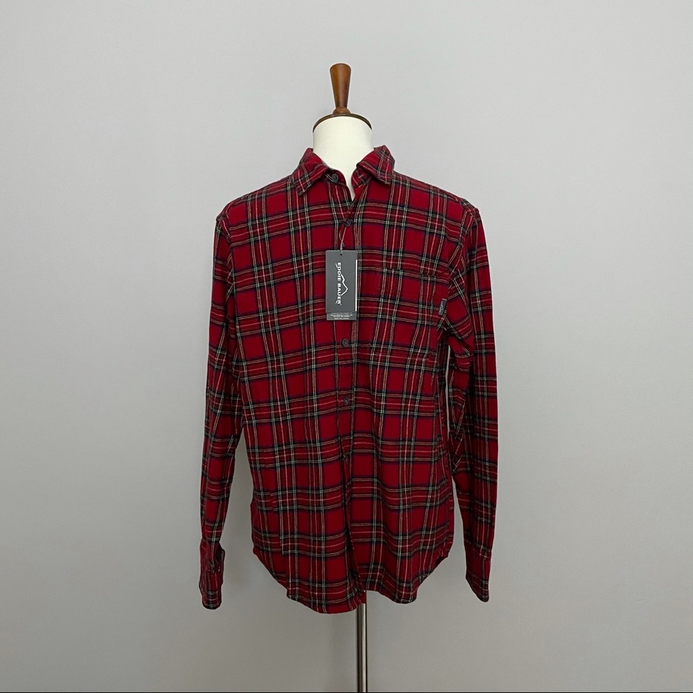 Eddie Bauer Shirt Flannel Plaid Long Sleeve Button Up 100% Cotton Red Green Blue